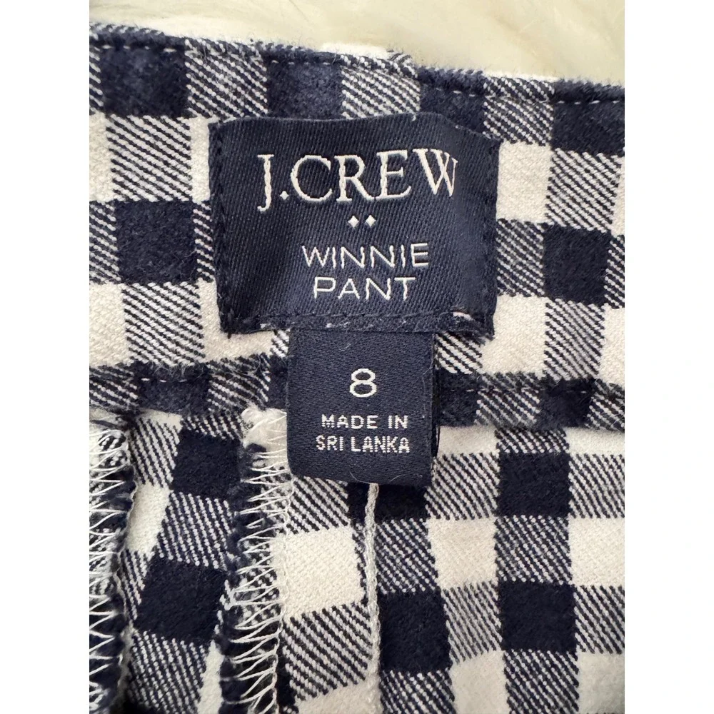 J. Crew Winnie‎ Pant Navy White Gingham Check Ankle Length Size 8